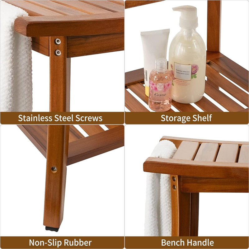 Hokku Designs Teak Shower Bench Seat with Handles | Wayfair